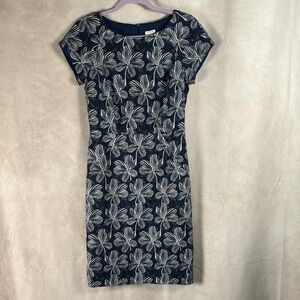 J. Crew Factory Navy White Floral Dress 4 Preppy Casual Whimsy Fitted Artsy Work